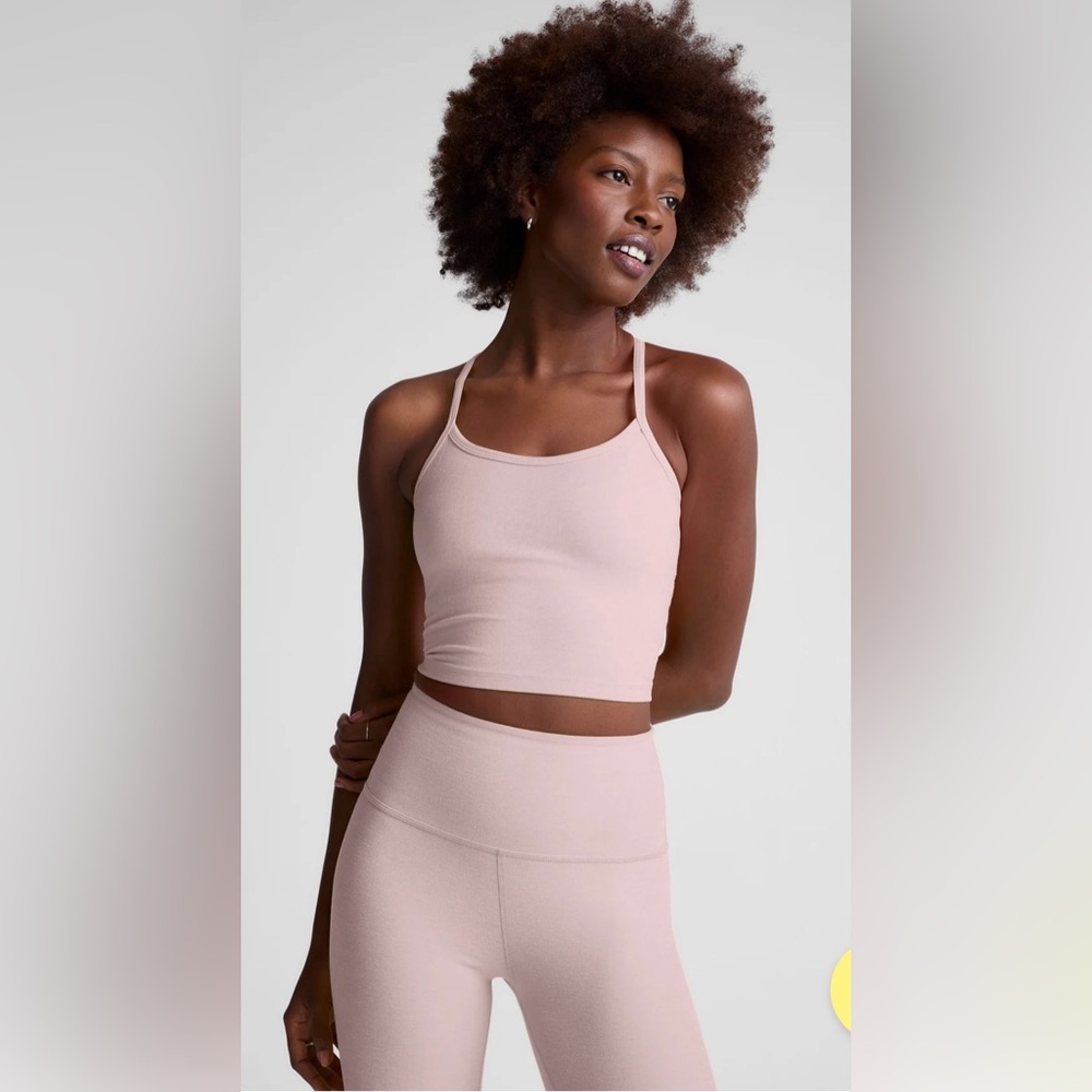 NWT Beyond Yoga Pale Pink Heather Set: Slim Racerback Tank + Midi Leggings - Picture 2 of 6